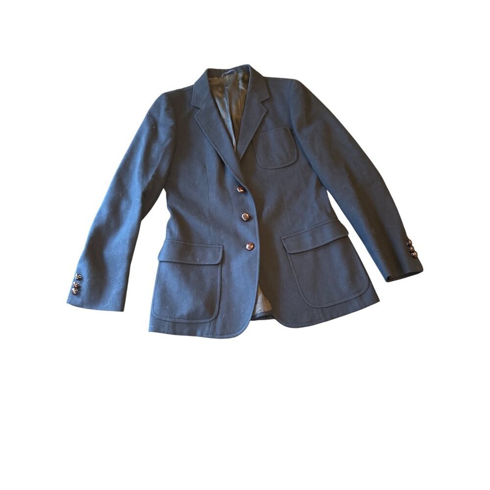 Sachiel‎ Womens Navy Wool Blazer Jacket W/ Notch Pockets & Button Detail Size M